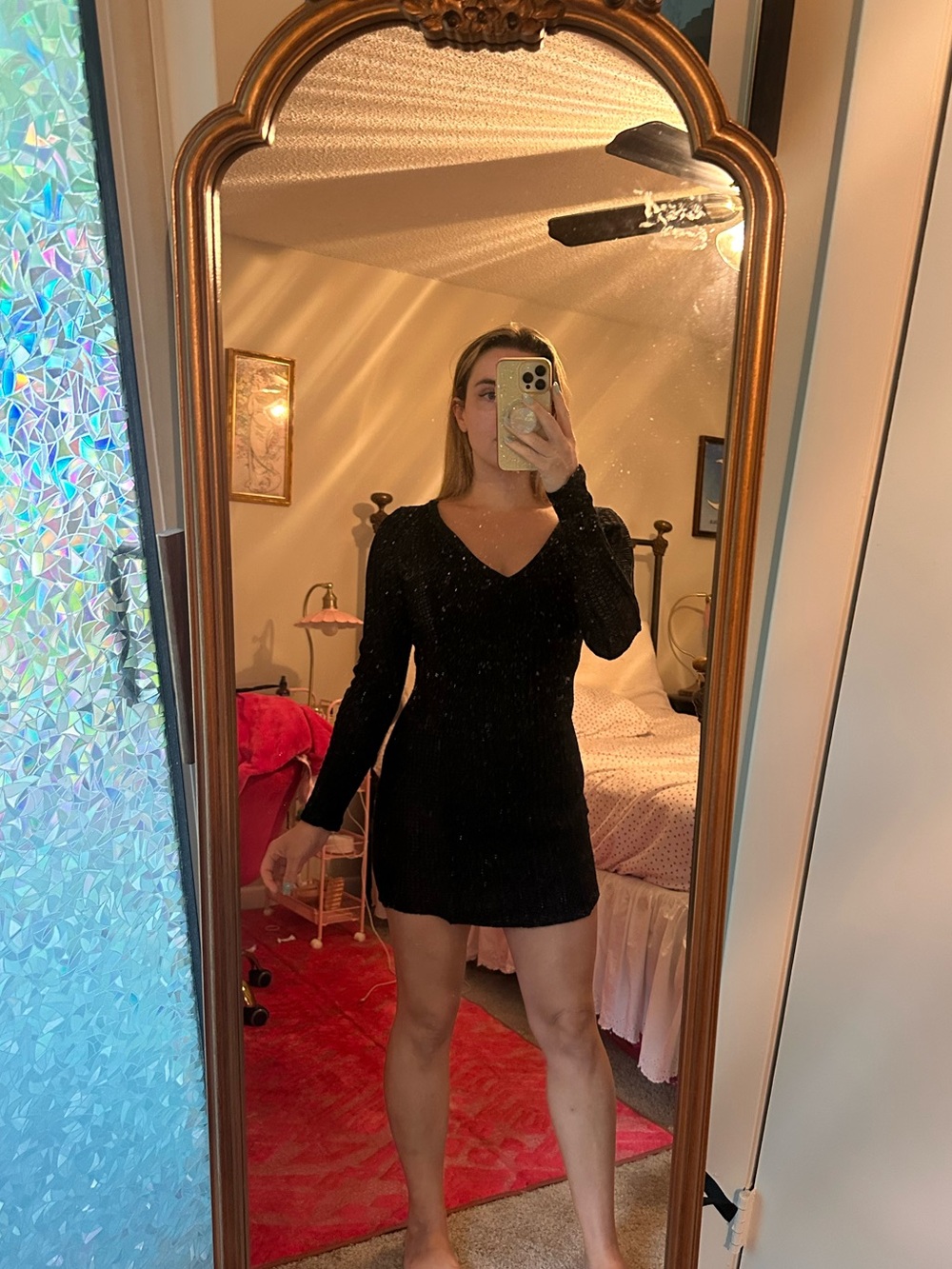 Size medium black stretchy bodycon sweater dress